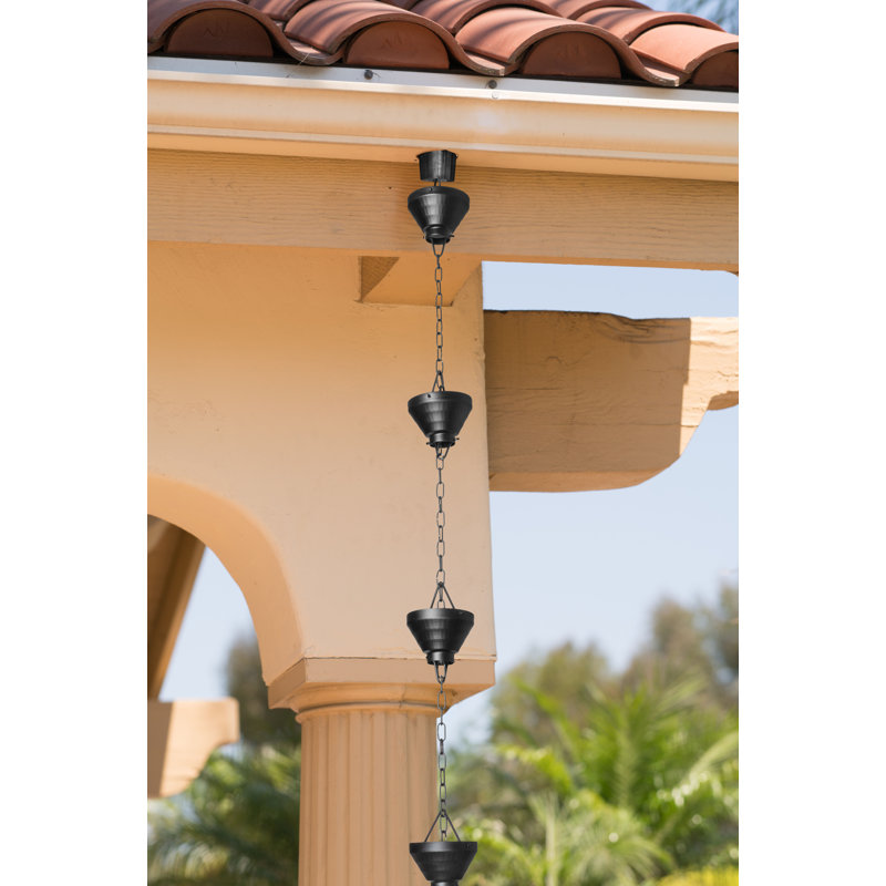 Monarch Aluminum Hammered Cup Rain Chain, 8.5 Ft, Pwt, Water Catcher Downspout Replacement With Splash Extension
