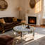 Glass Round Coffee Table Mirrored Diamonds Inlay