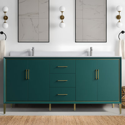  Capot - 4 g 72 po X P 22,00 po P 35,00 po Meuble-lavabo autoportant en bois vert H avec double plateau blanc