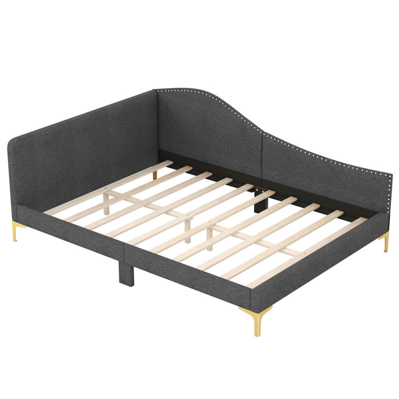 Upholstered Daybed Rivet-tufted Platform Bed With Metal Legs, Gray, Full