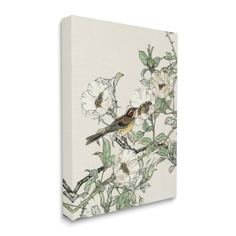 «Delicate Bird & Blossoms On Canvas» par Nan, reproduction, H 40 po x l 30 po x P 1,5 po