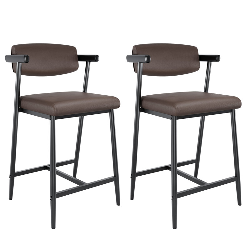 Ensemble de 2 tabourets de bar pivotants réglables, tabourets de comptoir en similicuir, Brun