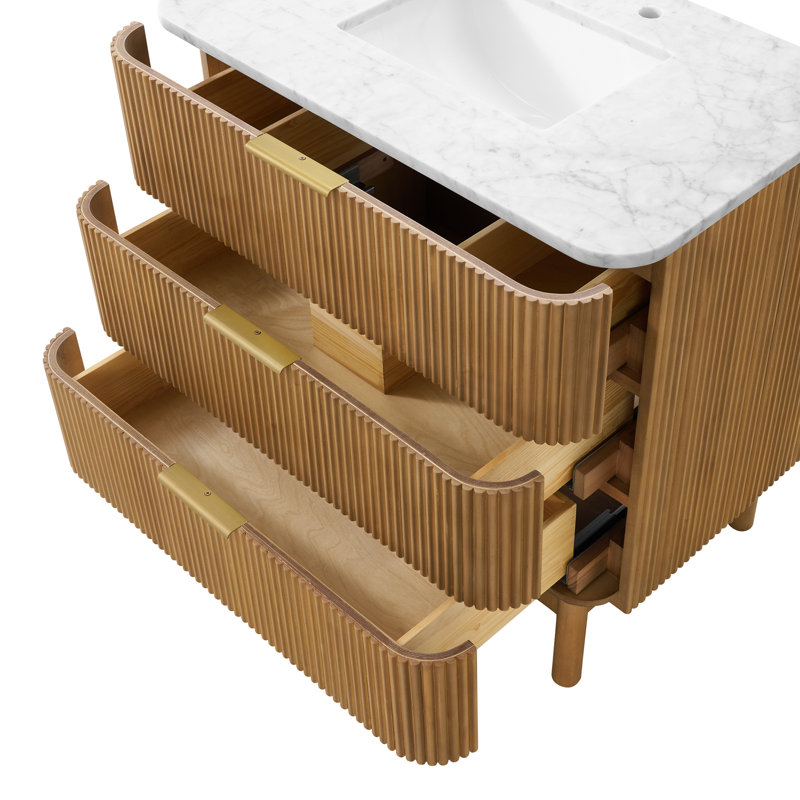 Nova 36" Marble Top Single Sink Vanity, Reeded Birch