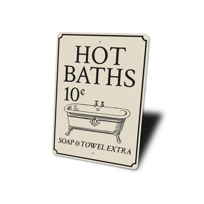 Enseigne en aluminium Hot Baths, H 14 po x l 10 po x P 0,04 po