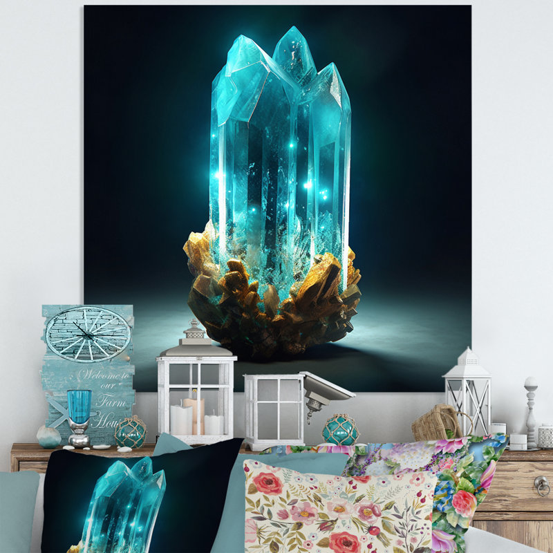 Turquoise Gold Vibrant Stones - Stone Geode Metal Wall Art Prints, 23" H x 23" W x 1" D