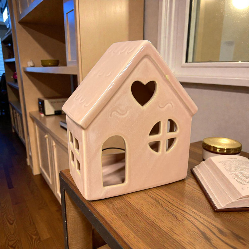 Townhouse Ceramic Tealight Holder - Hand-Finished Candle Lantern with Cut-Out Windows Starry Roof Tabletop Décor