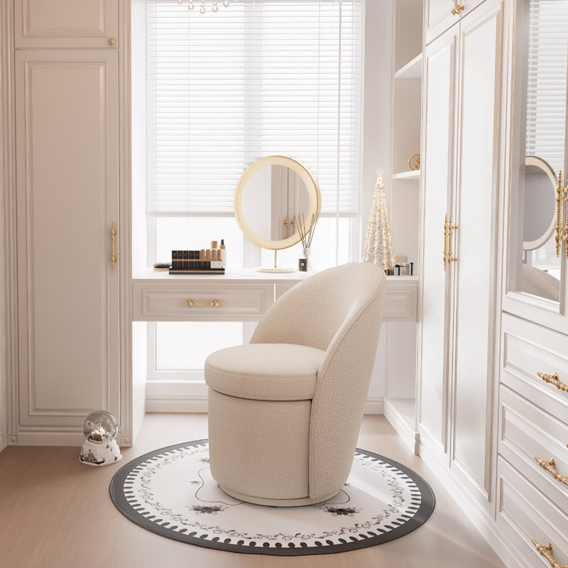 Upholstered Swivel Accent Vanity Stool, Oat Boucle