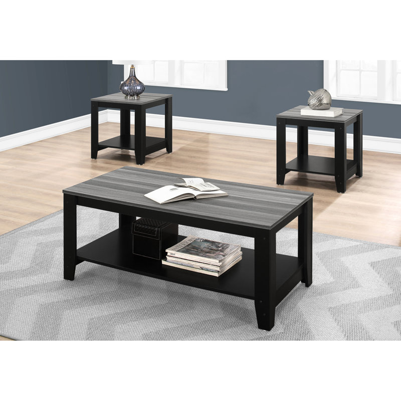 Tables modernes pour différentes pièces: 1 table basse, 2 tables de bout en noir et gris et table