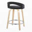 Tabouret de bar pivotant à hauteur fixe en bois naturel et velours noir avec repose-pieds ronds en métal chromé, lot de 2-134824064