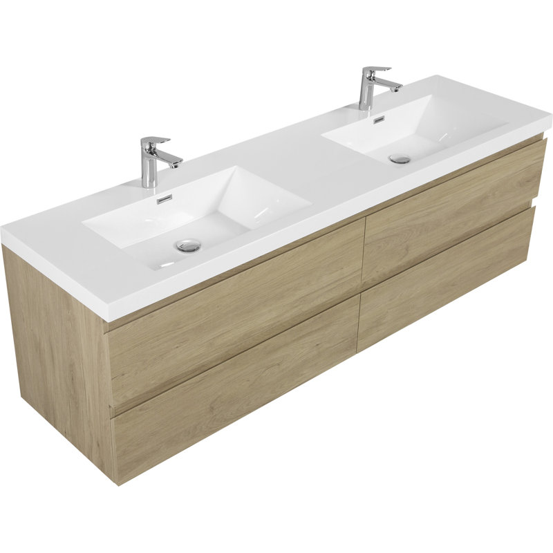 Meuble-lavabo flottant 72 po avec lavabo 72 po, Chêne