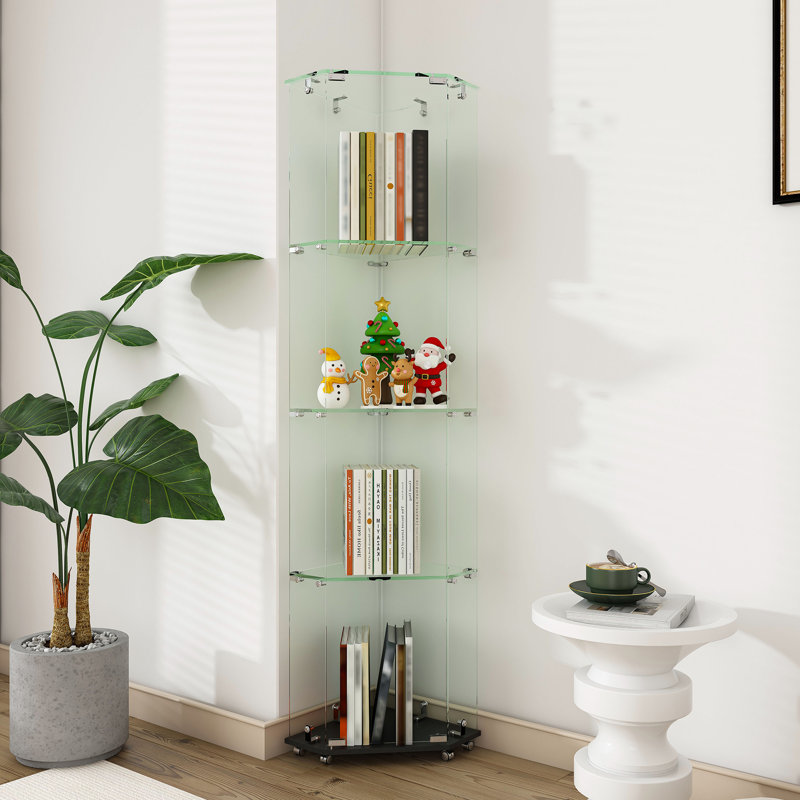 Vitrine en verre de qualité supérieure à 4 niveaux avec 5 modes DEL dynamiques, vitrine en verre trempé pour objets de collection et de décoration, vitrine sur pied pour la maison et le bureau