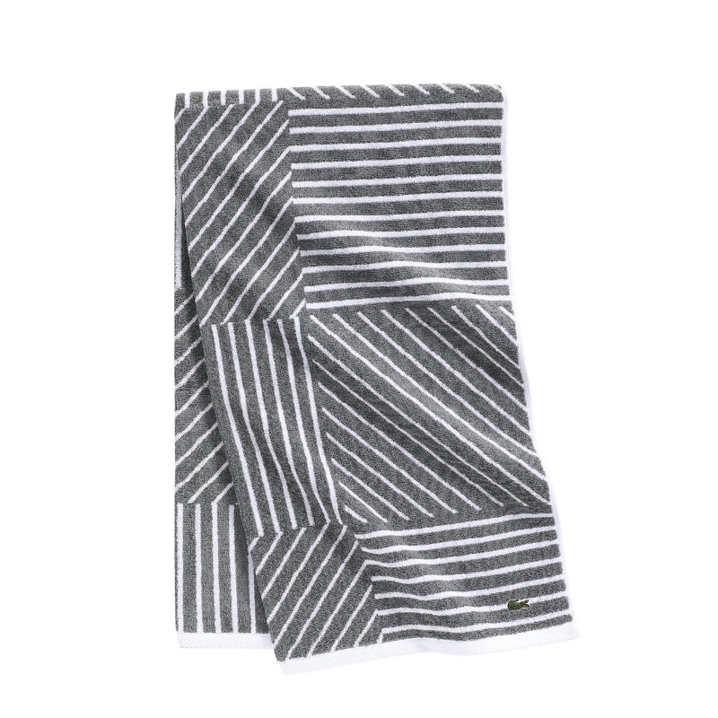 Lacoste Guethary Supima Cotton Bath Towel, Reversible Graphic Design, Soft, Highly Absorbent & Low-Lint Bathroom Towel with Embroidered Crocodile Logo, Meteorite