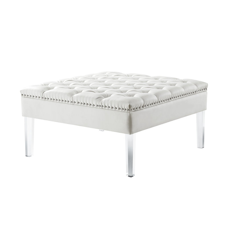 Repose-pieds cocktail 35 po, Similicuir blanc brillant