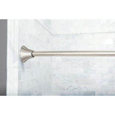 Tringle à rideau de douche incurvée à ressort à tension réglable pour salle de bain, finition nickel brossé