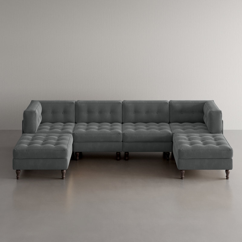 6 Seater Corduroy Sectional, Grey Corduroy