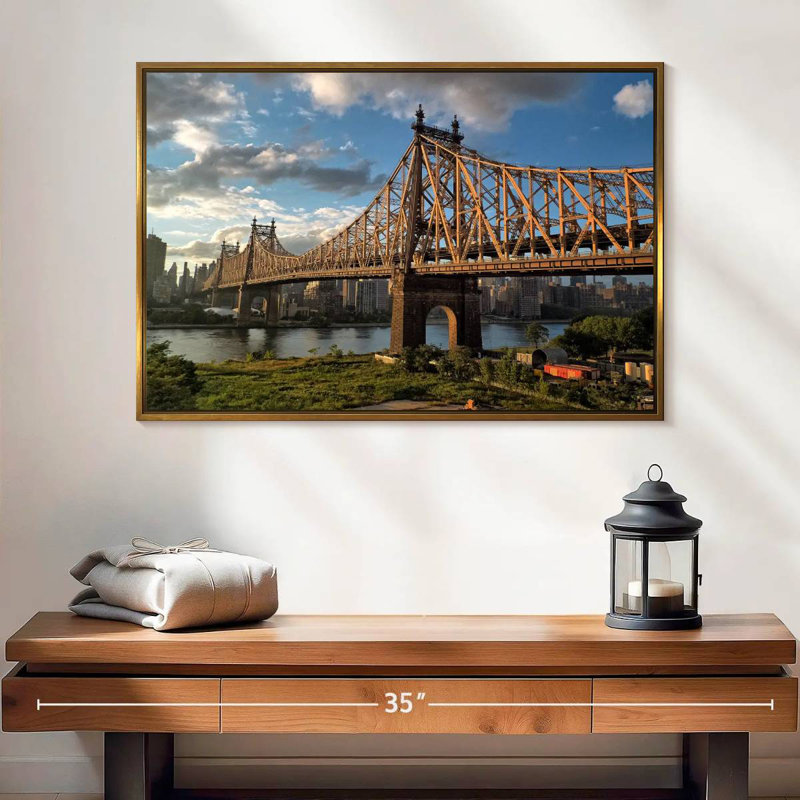 Pont de Queensboro, New York, 25 po x 17 po, Cadre flottant doré