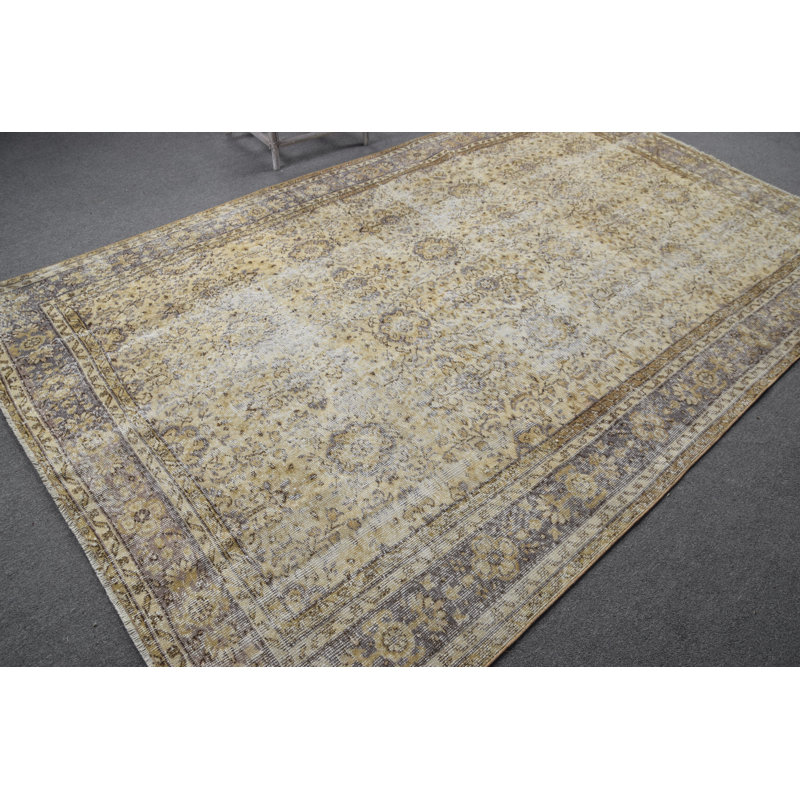 Grand tapis turc Oushak rétro idéal pour les espaces extérieurs et les environnements de chambre à coucher
