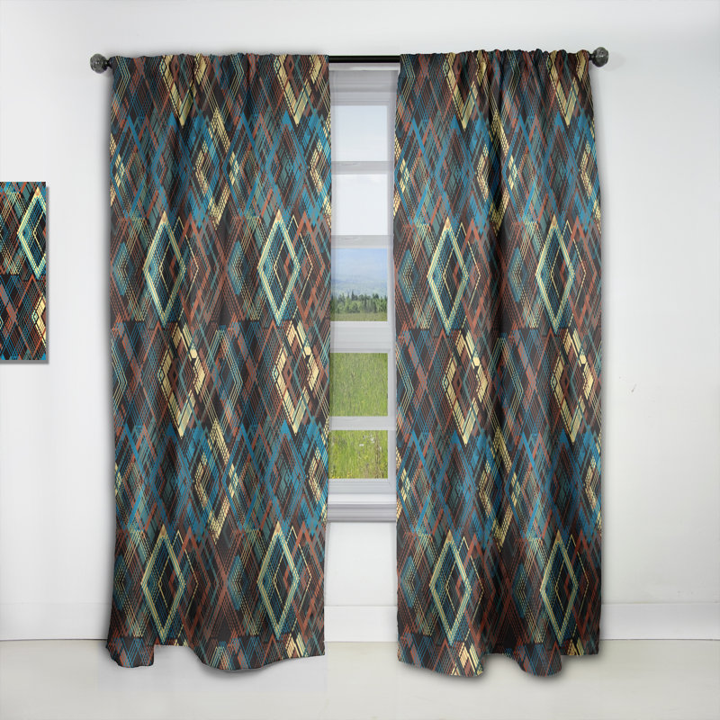 Panneau de rideaux occultant rétro à motif géométrique vintage jaune, bleu et bleu, L 52 po x L 108 po