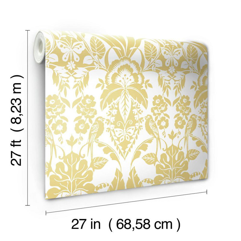 Rouleau de papier peint adhésif Botanical Damask L 27 pi x l 27 po, Jaune