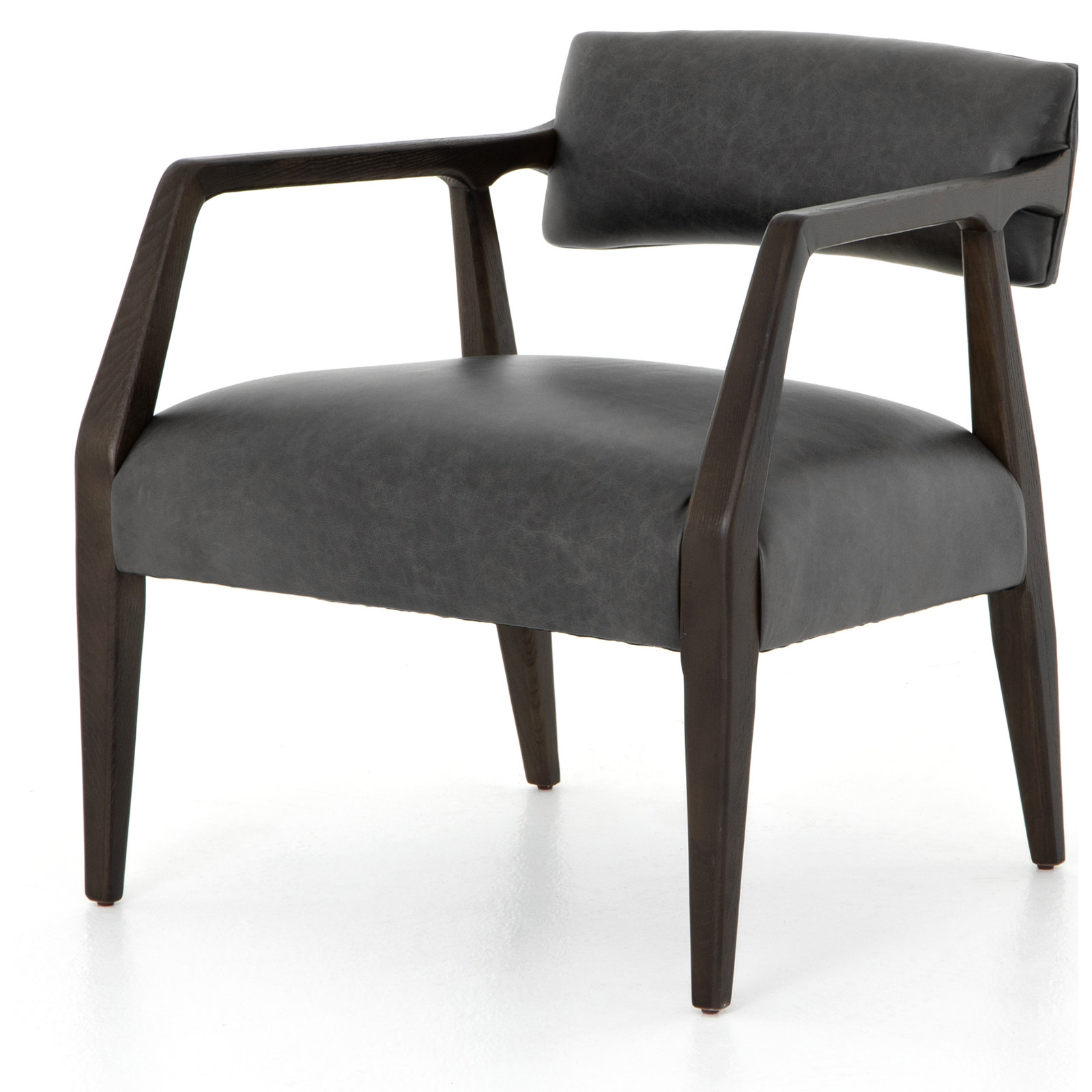 Berthe Oak Genuine Leather Armchair, Ebony Genuine Leather