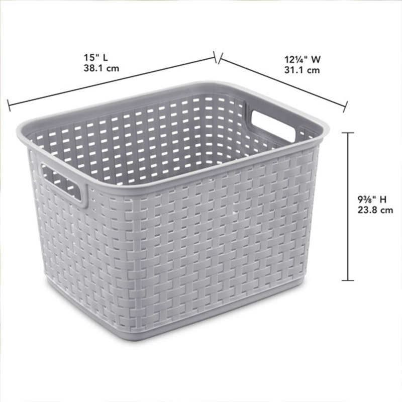 Cement Gray Wicker Weave Plastic Storage Basket Set of 6