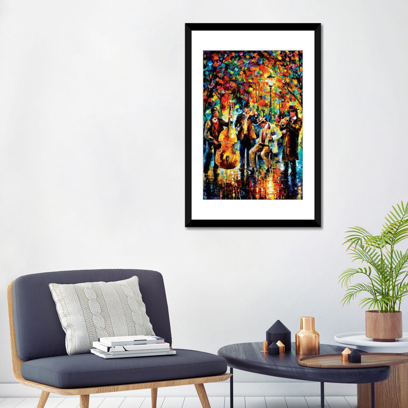 " Glowing Music " by Leonid Afremov, Floater Framed Paper, 24" H x 16" W, Black