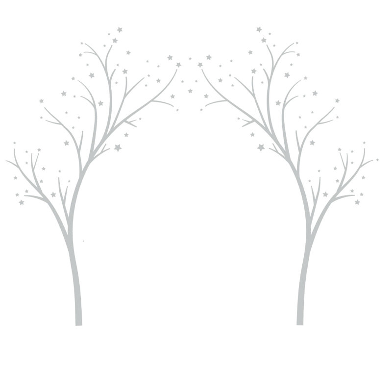 Décalcomanie murale arbres étoiles, H 80 po x l 99 po x P 0,01 po, Gris clair