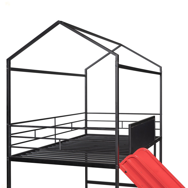 Lit mezzanine en métal avec glissoire en métal, Noir