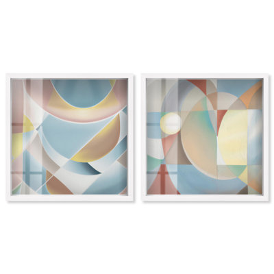 Pastel Geometric Harmony Shadowbox Print Livingroom Wall Art Set by Art Remedy, Black Frame, 12 x 12