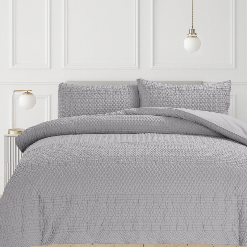 3D Embossed Allover Pattern Paloma Duvet Set, Single Duvet Cover Set, 2, Grey