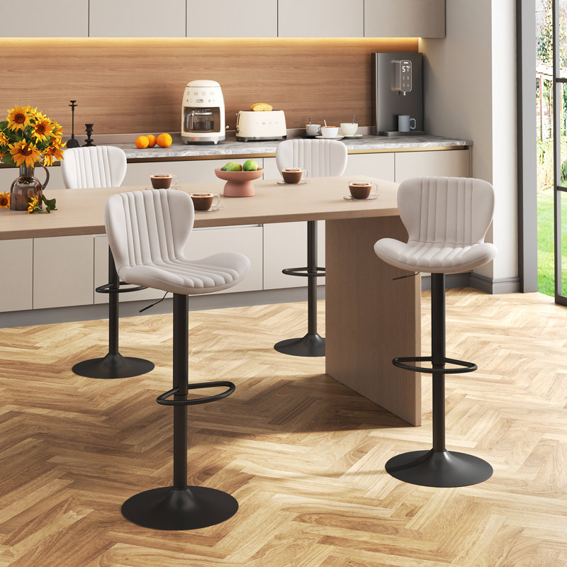 Tabouret de bar réglable avec repose-pieds, tabouret de comptoir pivotant à 360 ° en métal, ensemble de 2, Brun clair 