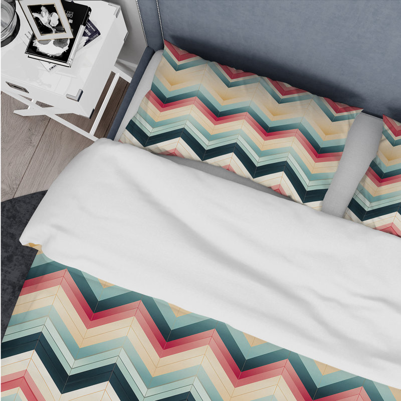 Ensemble de housse de couette Ivory Boho Accents Chevron I, Housse de couette pour grand lit et 2 taies décor