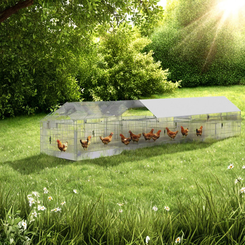 Large Chicken Coops, E-Coated Metal Extendable Run with UV Cover, Backyard