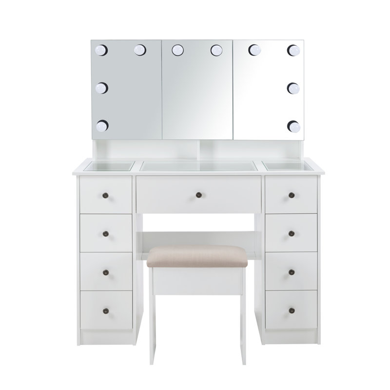 Avignon 9 drawer dressing table with lights