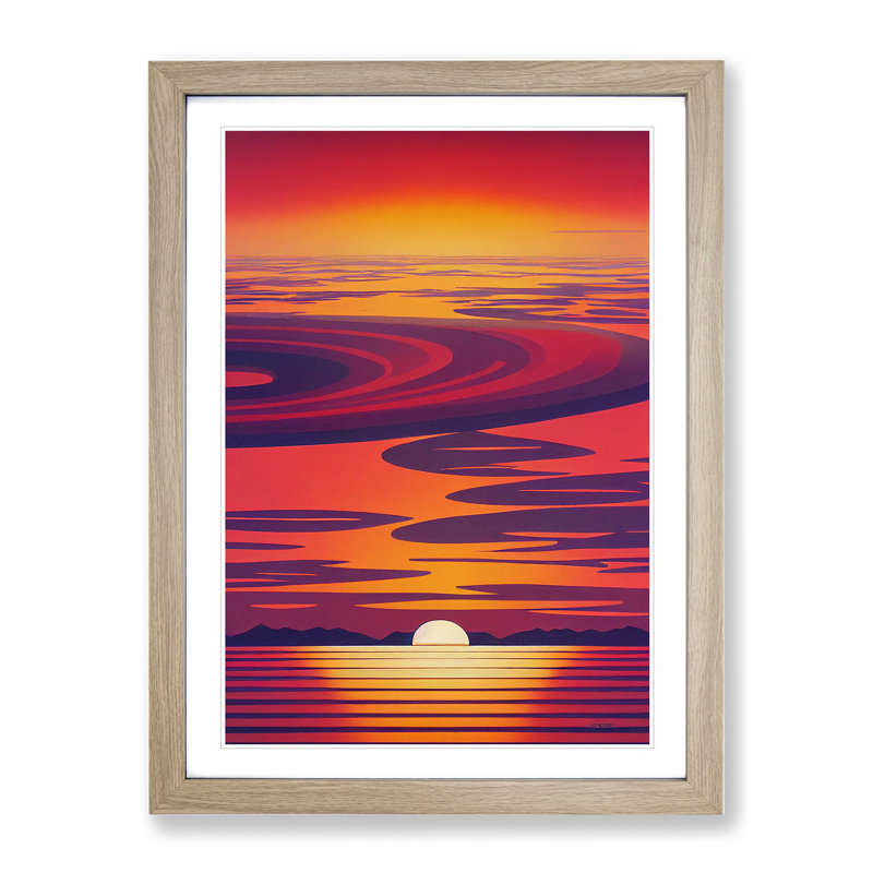 Unreal Sunset View - Wall Art, 66cm H x 48cm W, Oak Framed Paper, White