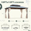 EROMMY 13 Ft. W x 10 Ft. D Hardtop Gazebo, Aluminum Frame Permanent Pavilion with Curtains and Netting, Outdoor Polycarbonate Double Roof Canopy, Designed for Garden, Lawns, Patio, Brown