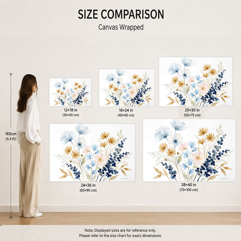 Soft Watercolor Wildflower Berry Floral Graphic Art Print on Wrapped Canvas, 28x40in