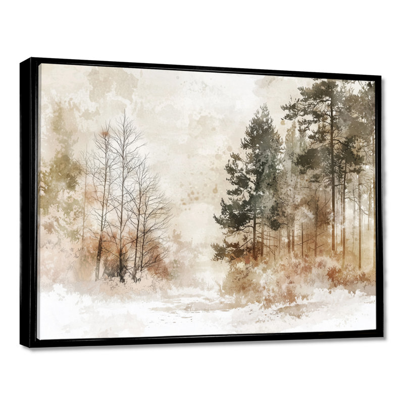«Winter Woodland Forest Landscape I - Forest», reproduction d'art murale, H 12 po x l 20 po, Noir