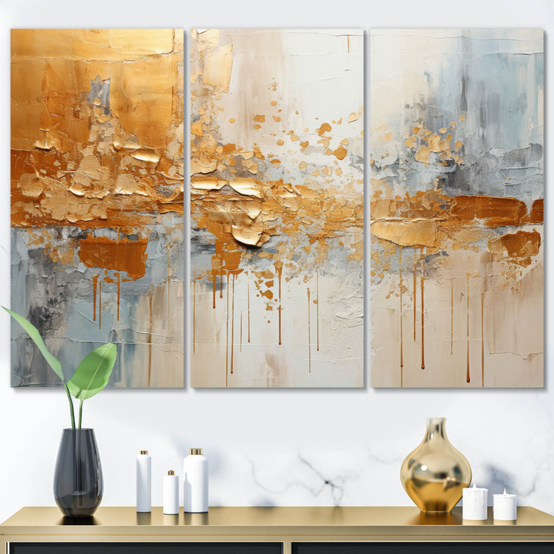 Golden Gleam I sur toile, reproduction de 3 pièces, H 32 po x l 48 po x P 1 po