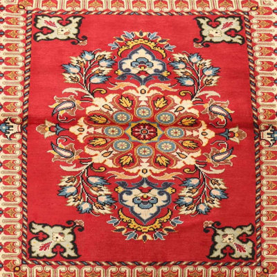 Rouge oriental/beige/Tapis décoratif bleu