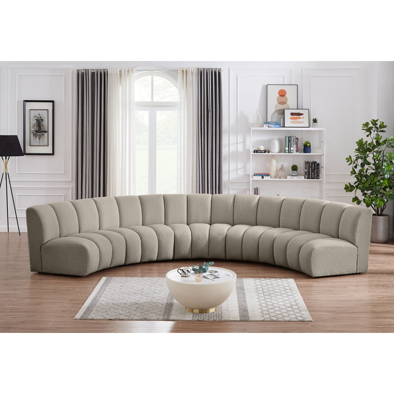 Infinity Upholstered Curved Sectional Symmetrical, Brown Boucle Fabric
