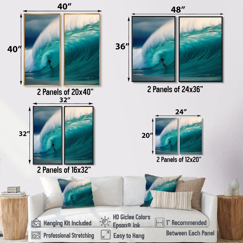 Hawaiian Waves Surf Dream I - Beige, reproduction d'art moderne sur toile, H 20 po x l 24 po, Noir