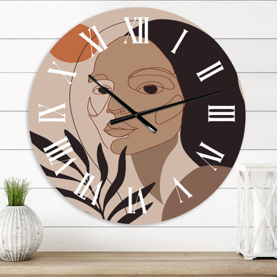 Rétro portrait minimal de jeune femme - horloge murale moderne