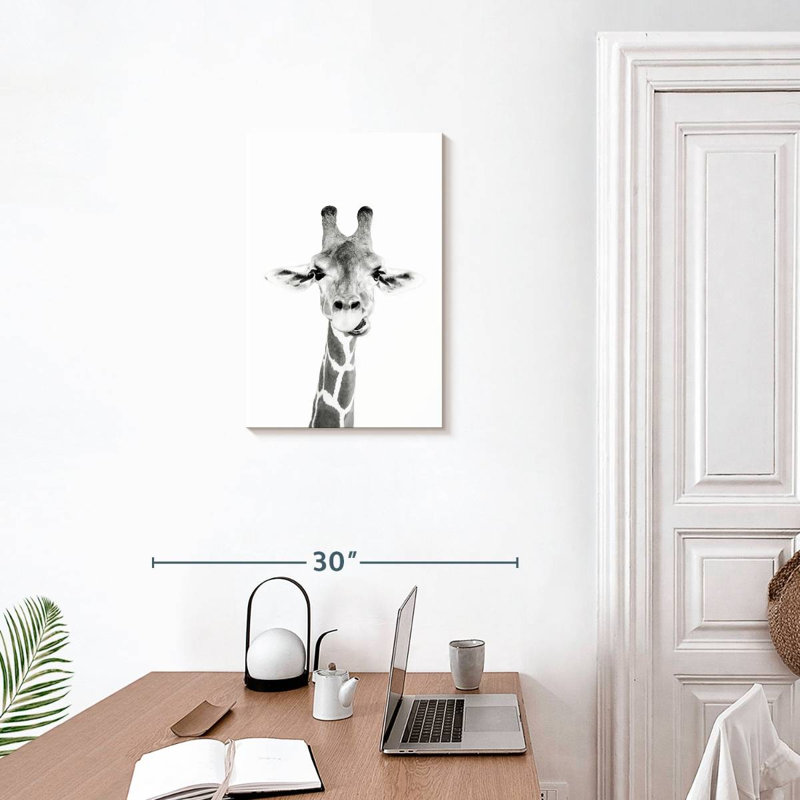 Brampt Happy Giraffe en noir et blanc, H 24 po x l 16 po