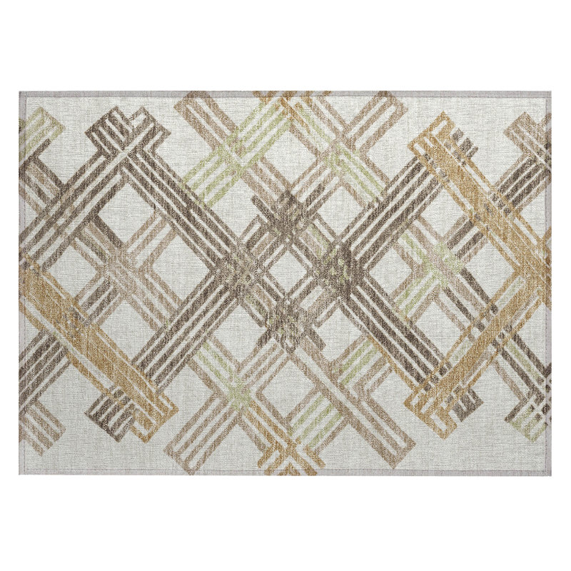 Machine Washable Indoor/Outdoor Chantille ACN2452 Geometric Rug, 1'8" x 2'6", Ivory