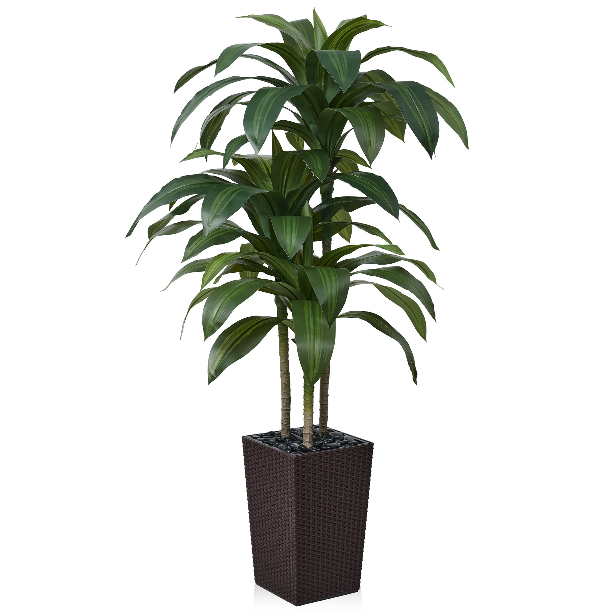 Adcock UV Resistant Artificial Green Dracaena Tree, Faux Tree with Large Base for Indoor Outdoor, 60" H x 20" W x 20" D