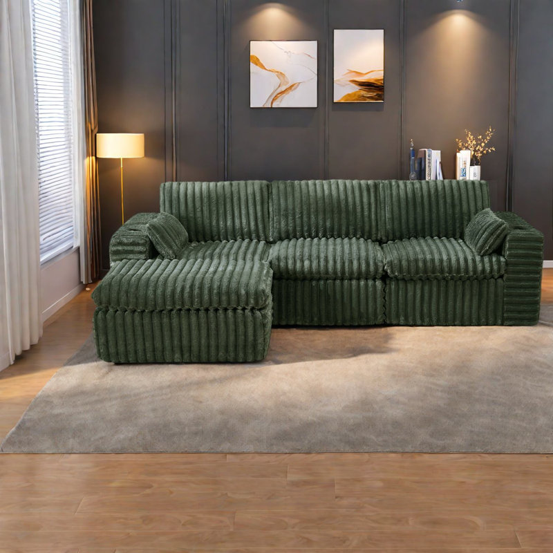 Space-saving Green Sectionals, Durable Fabric With Modular Design For Home