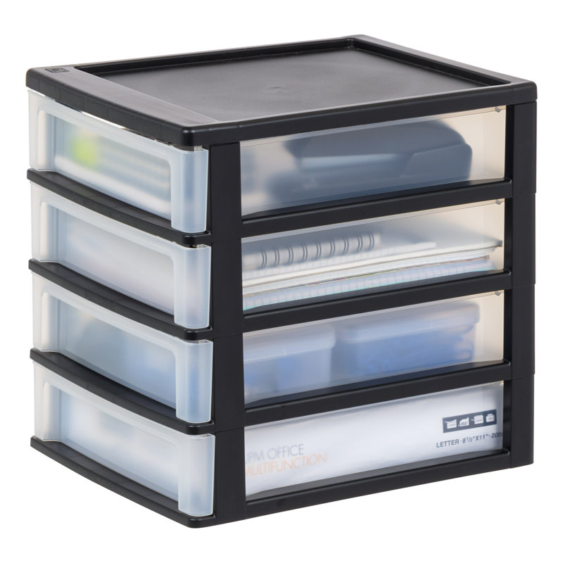 Small Black Plastic 4-Drawer Stackable Organizer