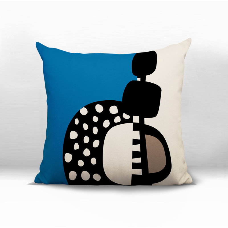 Oreiller carré réversible intérieur / extérieur Khari, H 19 po x l 19 po, Turquoise/Black/Off-White Abstract