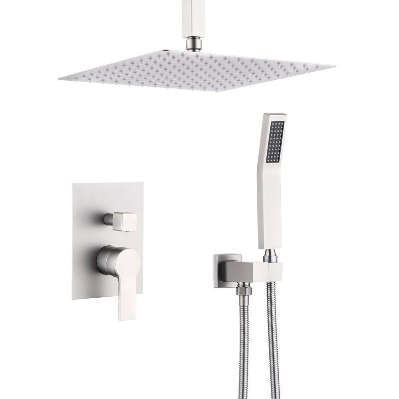 12 Inch Stainless Steel Shower - Matte Black Bathroom Rain With Handheld Balanced 12" Head And For System, Matte Black